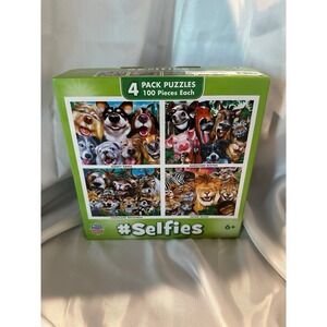 Master Pieces SELFIES  4pk -100 Piece Kids Jigsaw Puzzle -4 Animal Scenes - NIB